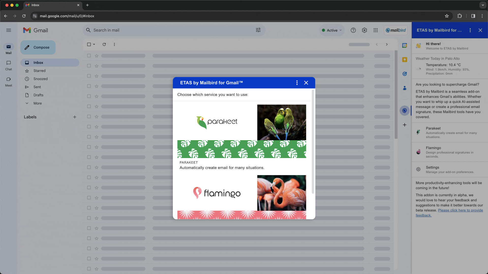 ETAS by Mailbird screenshot in Gmail